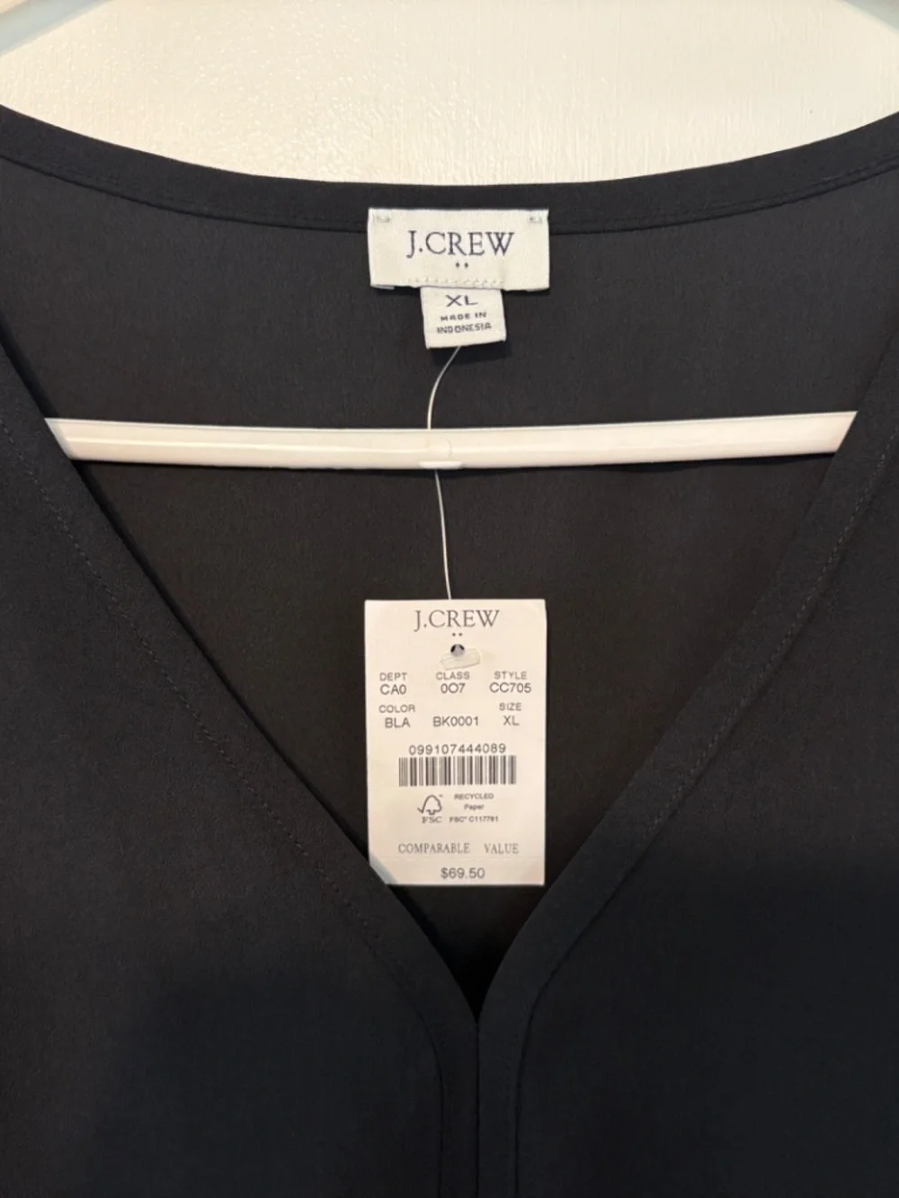 J. Crew #CC705 Women’s Sleeveless V-neck Crepe Tank Top Shirt Shell XL Black NWT